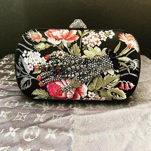 NWT Gucci Floral Jacquard Evening Clutch with Stonework